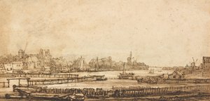 Uitzicht over de Amstel vanaf de wal door Rembrandt van Rijn